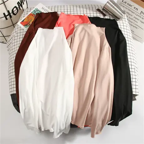 木耳边半高领黑色打底衫女秋冬内搭长袖针织衫2023年新款洋气上衣图片