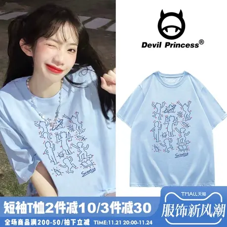 甜系少女学院风宽松韩版天蓝色短袖女t恤2024年夏季新款ins潮半袖图片