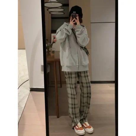 欧美hiphop连帽卫衣女胖mm灰色加绒开衫潮ins大码外套bf风上衣秋商品大图