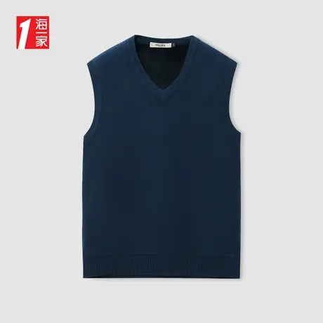 海一家简约线条花纹马甲2023秋季新款加绒V领男士针织背心商品大图