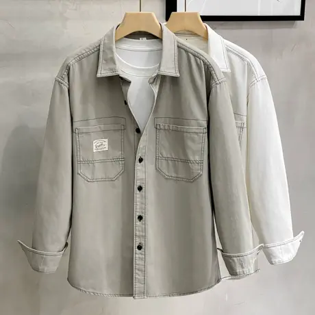 牛仔衬衫外套男春秋季薄款潮流日系复古衬衣男士春装上衣2023新款商品大图