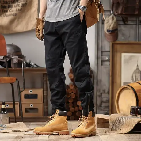 夏季薄款男士工装裤休闲裤子男款复古束脚裤大码纯色长裤直筒男款商品大图