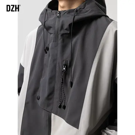 男士拼色连帽外套男潮高级感美式冲锋衣2023新款工装机能夹克秋季商品大图