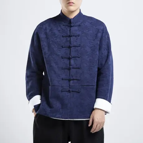 中国风棉麻唐装中青年男装夹克复古男士亚麻中式盘扣外套中山装图片