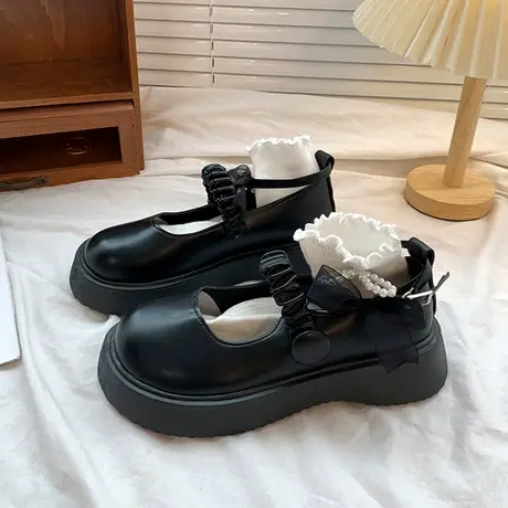 日系原宿小皮鞋女秋季2023新款法式复古jk大头松糕厚底玛丽珍单鞋图片
