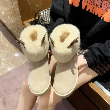 雪地靴女皮毛一体2023年新款软萌可爱棉鞋女冬季外穿网红加绒加厚图片