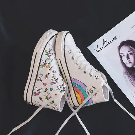 高帮帆布鞋女学生韩版ulzzang百搭低帮小白鞋女2020新款港风板鞋商品大图