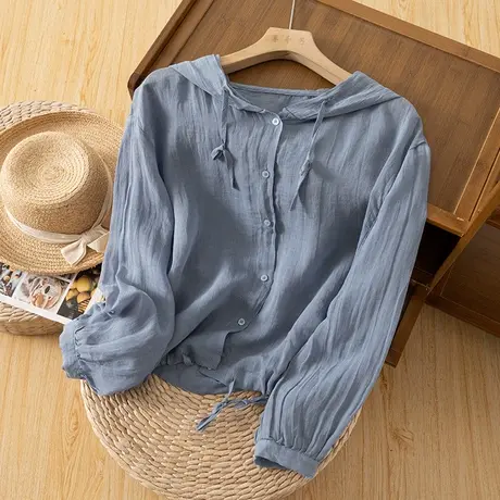 享永子长袖苎麻短外套女文艺复古棉麻上衣轻薄 出门防止太阳直晒图片