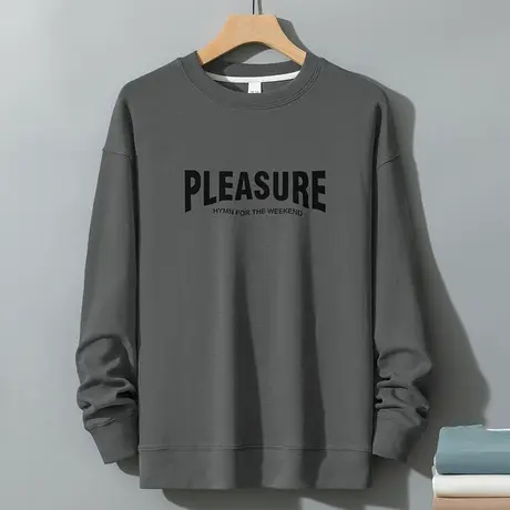 350g重磅男士卫衣秋冬款圆领潮流字母印花套头无帽衫长袖t恤百搭图片