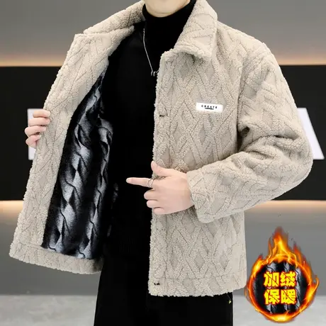 羊羔毛外套男士冬季翻领颗粒绒加厚夹克棉衣潮牌痞帅加绒保暖棉服商品大图