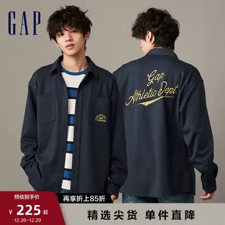 Gap男女装春秋LOGO高级通勤翻领长袖衬衫宽松休闲情侣上衣840769图片