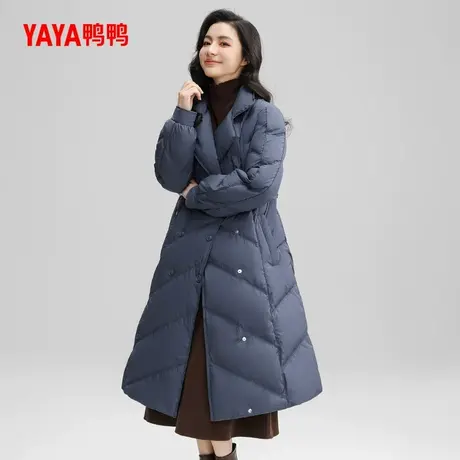 鸭鸭加厚长款羽绒服女2024新品时尚西装领系带显瘦保暖外套J图片