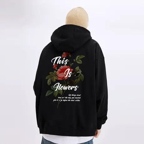 Nuthink美式高街vibe风玫瑰开衫卫衣男宽松加肥加大潮牌情侣装冬商品大图