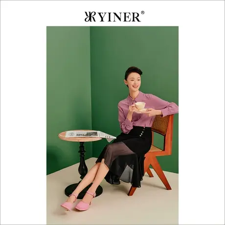 【1996系列】YINER音儿女装夏季复古钉珠POLO领衬衫粉色上衣商品大图