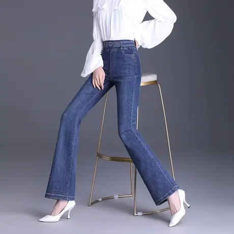微喇裤女2024新款牛仔裤高腰显瘦春秋喇叭裤中年妈妈裤松紧腰裤子商品大图
