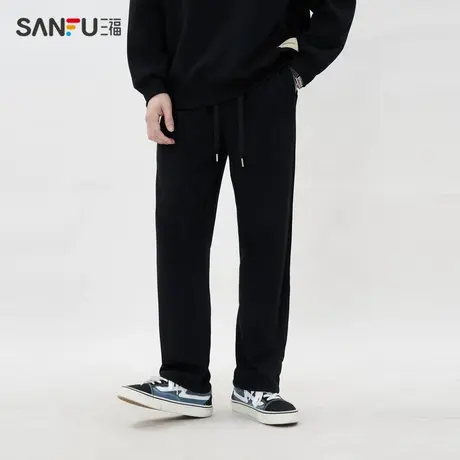 三福2024春季男士休闲运动风针织裤 时尚宽松橡筋腰长裤484056图片
