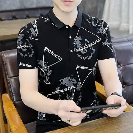 短袖t恤男士夏季纯棉polo衫半袖t有领体恤男生翻领印花夏装上衣服商品大图