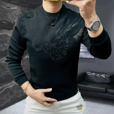 2024龙年新款男士长袖T恤衫加肥加大码宽松加绒加厚本命年卫衣男图片