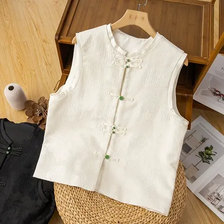 享永子【东方诗意】国风盘扣马夹外套女黑白色新中式马甲文艺复古图片