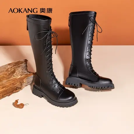 奥康女鞋 冬季新款长筒靴女骑士靴显瘦厚底鞋子女单里女靴商品大图