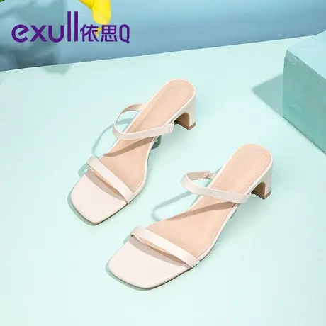 依思q凉鞋女秋季新款仙女风中跟粗跟鞋子女士一字扣带真皮高跟鞋商品大图