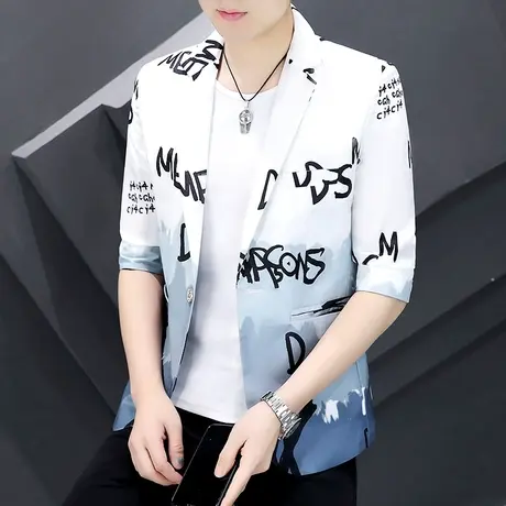 渐变色夏季外套男七分袖薄款小西装ins韩版帅气中袖西服2022新款商品大图