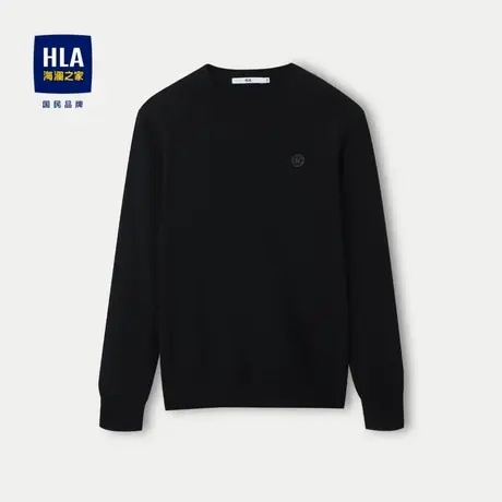 【纯羊毛】HLA/海澜之家可机洗长袖针织衫23秋季新圆领黑色毛衣男图片