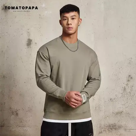TOMATOPAPA原创简约卫衣男潮牌休闲圆领套头长袖t恤春秋季打底衫商品大图