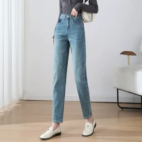 时尚气质通勤直筒牛仔裤女士2023年秋季新款高腰显瘦百搭裤子商品大图