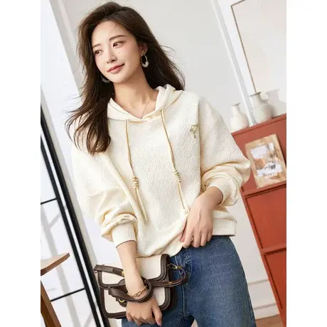 时尚休闲连帽卫衣2023年秋季新款女士气质简约宽松显瘦通勤上衣商品大图