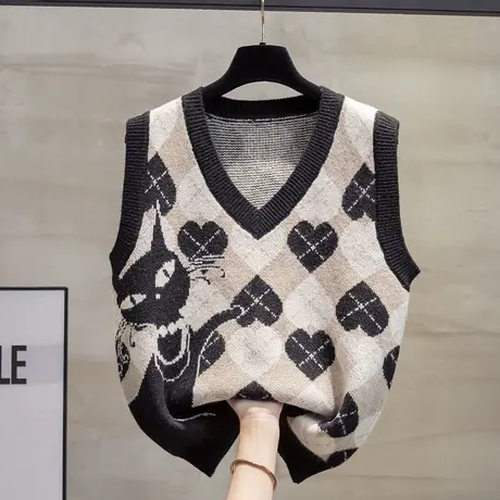 v领针织马甲背心女2023秋装新款宽松外穿马夹菱形叠穿毛衣坎肩潮商品大图