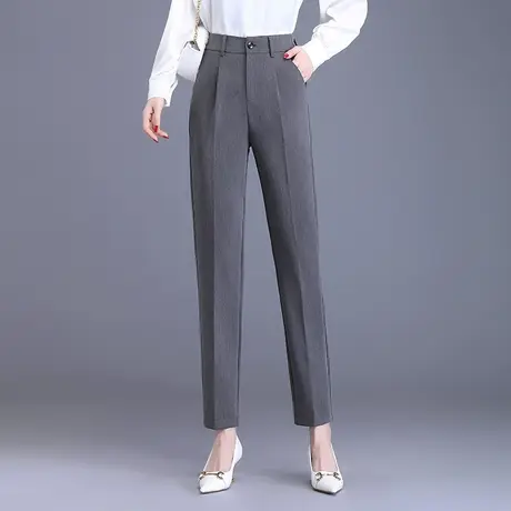 灰色烟管裤女春秋2023新款气质高腰通勤西装裤显瘦休闲直筒小脚裤图片