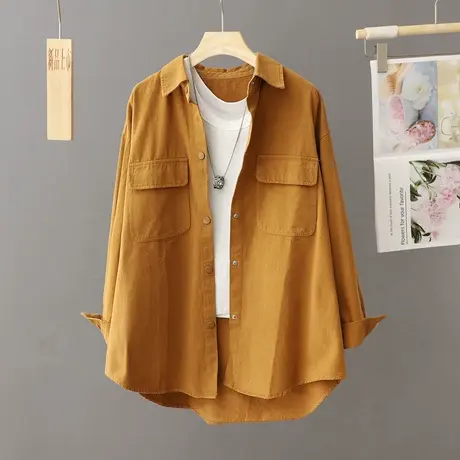 春秋季休闲衬衫式外套女中长款宽松韩版2023新款秋装爆款衬衣上衣图片