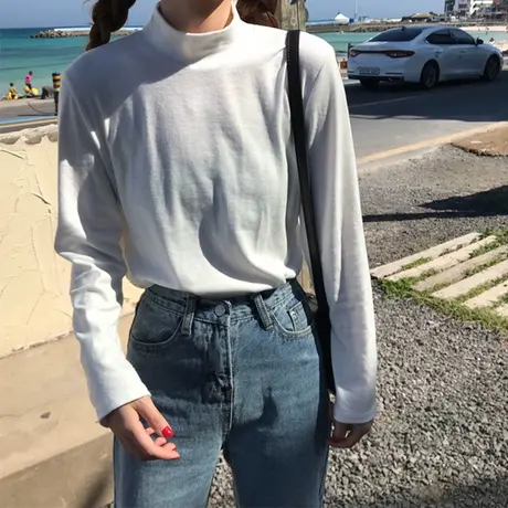 打底衫内搭长袖半高领春秋冬长袖内搭洋气薄款黑白色上衣2023新款商品大图