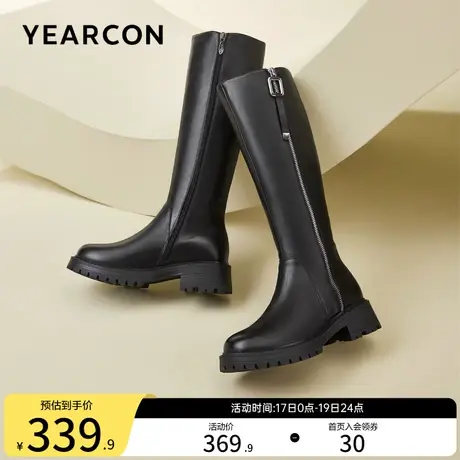 意尔康女鞋2023秋冬季长筒不过膝高筒骑士靴纯皮显瘦粗跟复古长靴图片