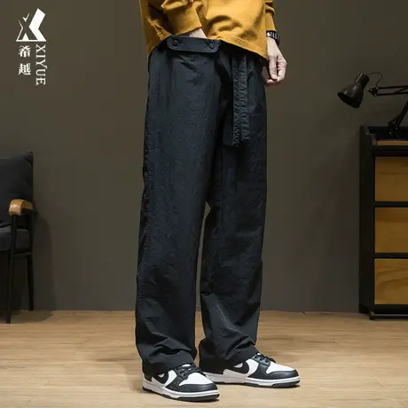 希越美式机能休闲裤男秋季褶皱直筒阔腿冲锋裤宽松大码胖子伞兵裤商品大图