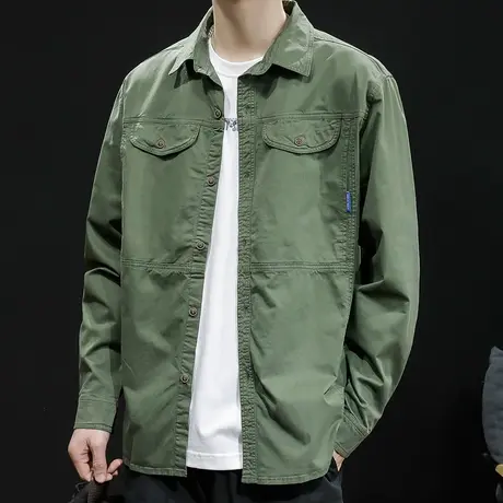 2023春秋美式工装衬衫男长袖休闲外套宽松潮牌ins大码秋季高级感商品大图
