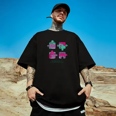 加肥加大码宽松T恤简约情侣纯棉胖子半袖男打底衫短袖五分袖夏季商品大图