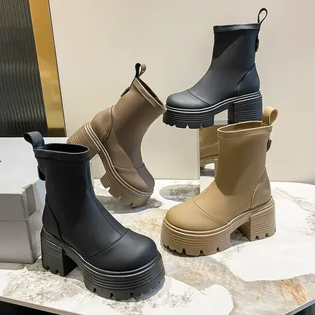 厚底小踝靴靴子女2023新款洋气韩系高级感小短靴高跟超火爆款短靴图片