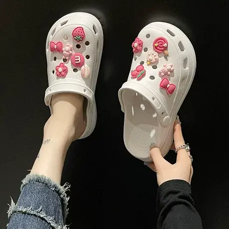 洞洞鞋女夏季网红外穿可爱DIY踩屎感厚底增高防滑两穿包头凉拖鞋商品大图