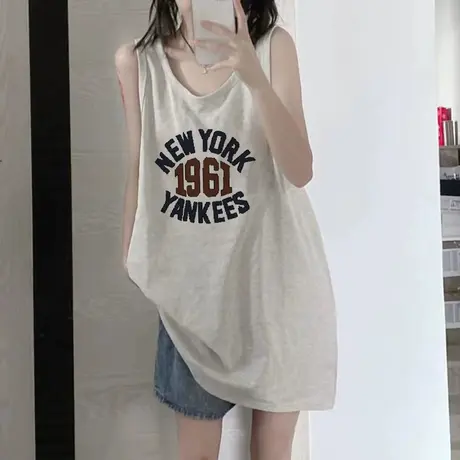 纯棉吊带运动坎肩背心无袖t恤女夏季设计感小众外穿宽松挂脖上衣商品大图