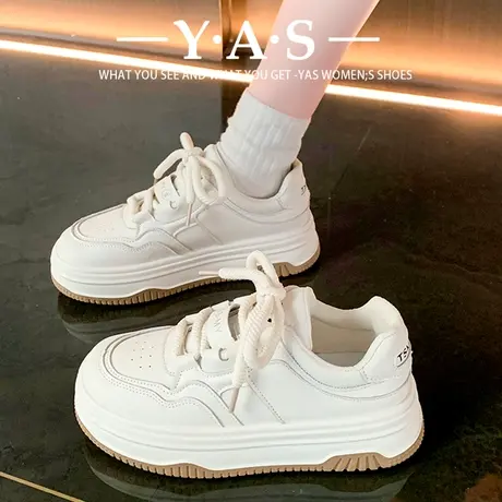 真皮厚底小白鞋女2024新款春秋季松糕底女鞋百搭爆款休闲运动板鞋图片