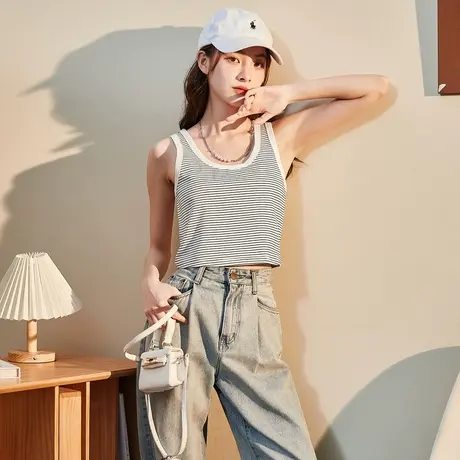 唐狮条纹背心吊带女夏季修身显瘦无袖打底设计感上衣内搭图片