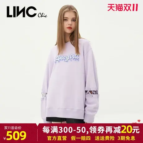 LINC金羽杰2023秋季新款落肩圆领机能感印字长袖卫衣女S231HD106Y商品大图