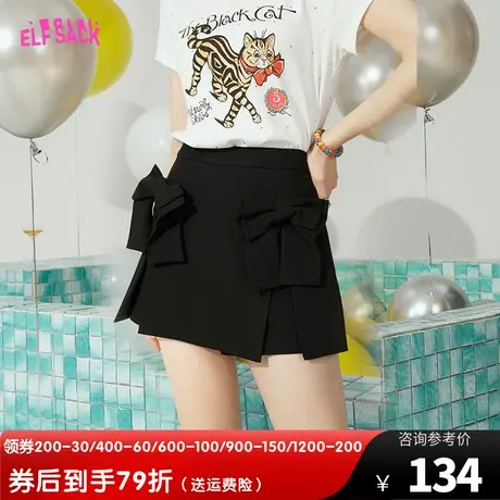 妖精的口袋蝴蝶结a字黑色短裤女2023夏季新款高腰裙裤显瘦裤子潮商品大图