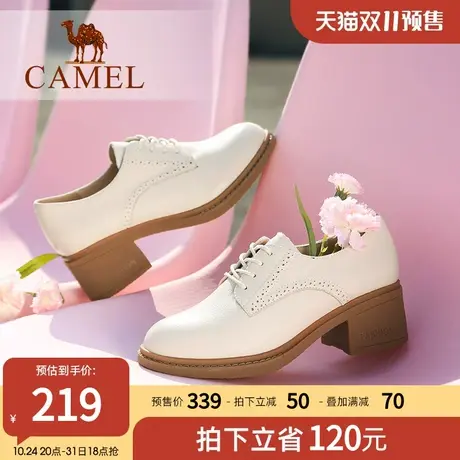 【双11预售】骆驼女鞋2023春秋新款真皮鞋子粗跟单鞋高跟鞋图片