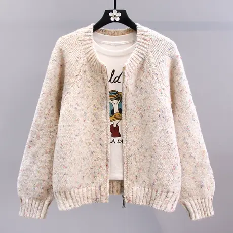 温柔风彩点毛衣外套女秋冬2023新款宽松慵懒风减龄百搭针织开衫商品大图