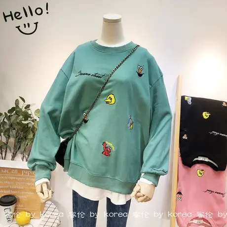 2020秋季卫衣韩国东大门ins潮卡通小刺绣毛圈棉卫衣宽松大码显瘦商品大图