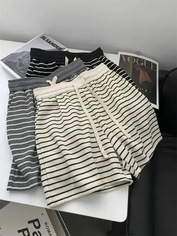 撞色条纹短裤女韩版宽松休闲裤夏季运动百搭高腰阔腿显瘦居家裤潮商品大图