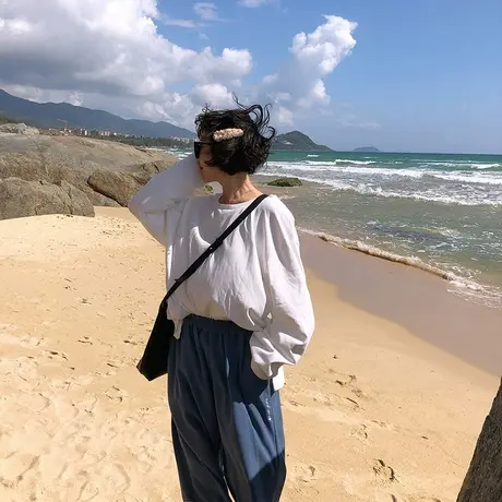 胖妹妹春装新款糖果多色长袖T恤女纯色宽松百搭上衣慵懒风内搭商品大图